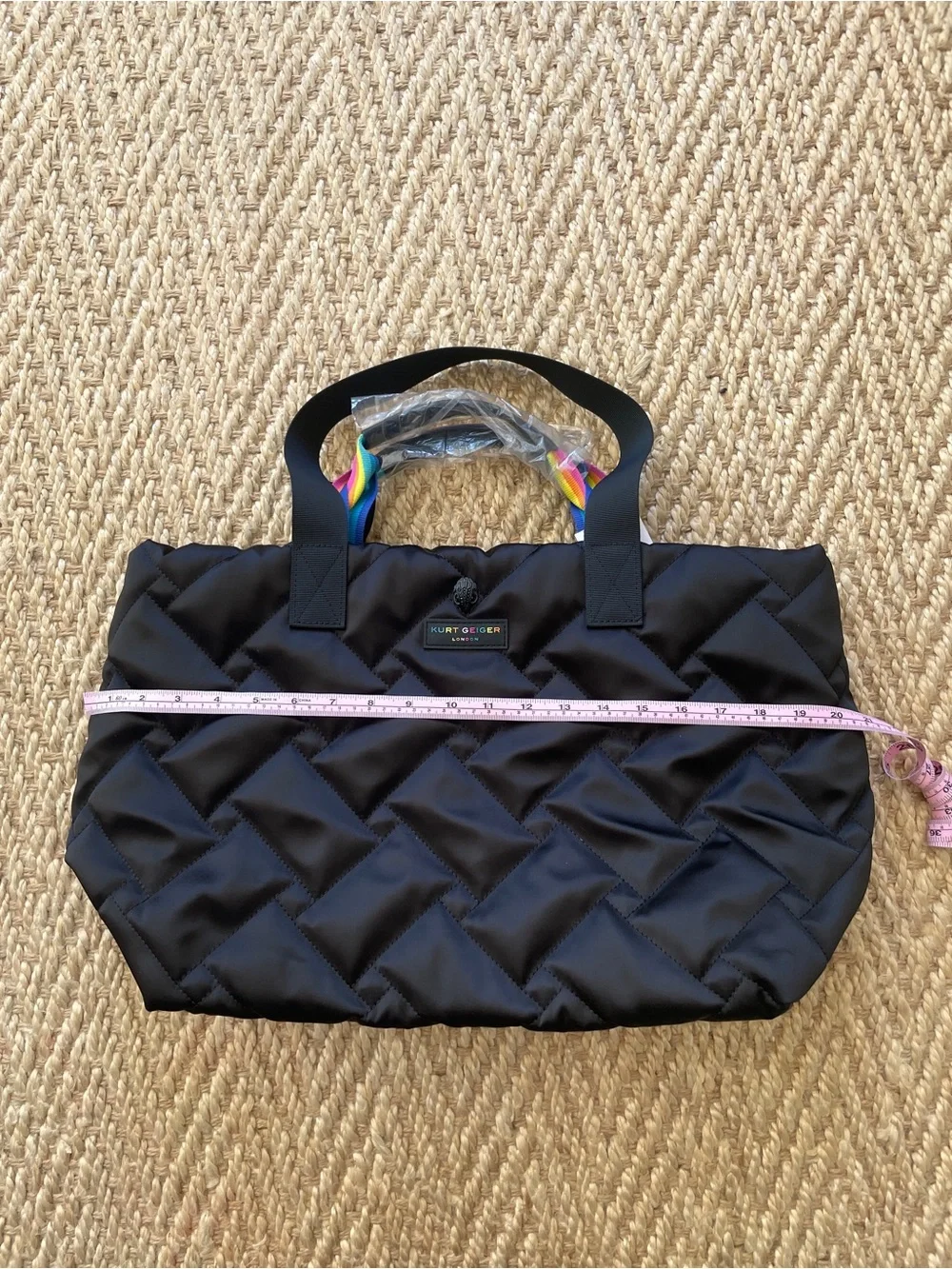 Kurt Geiger Black Quilted Tote with Rainbow Straps